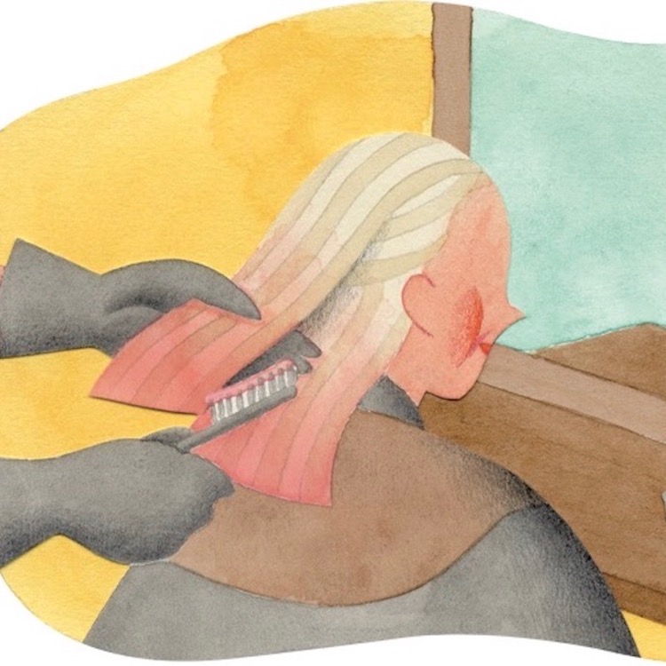 女性が美容師に髪を切られているイラスト
