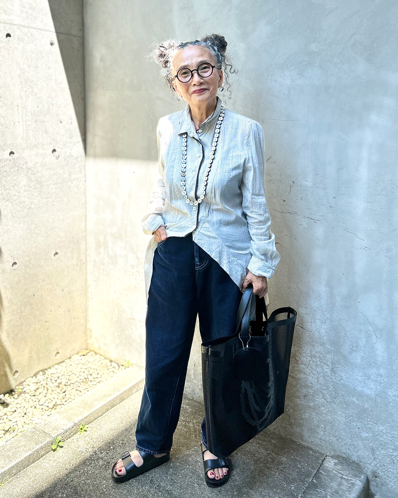 ボタンアーティスト片山優子さんのデニムスタイル