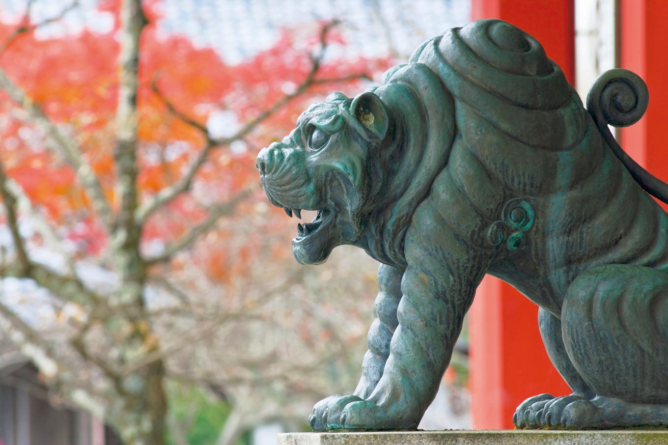 鞍馬寺本殿の両側に鎮座する「阿吽の虎」