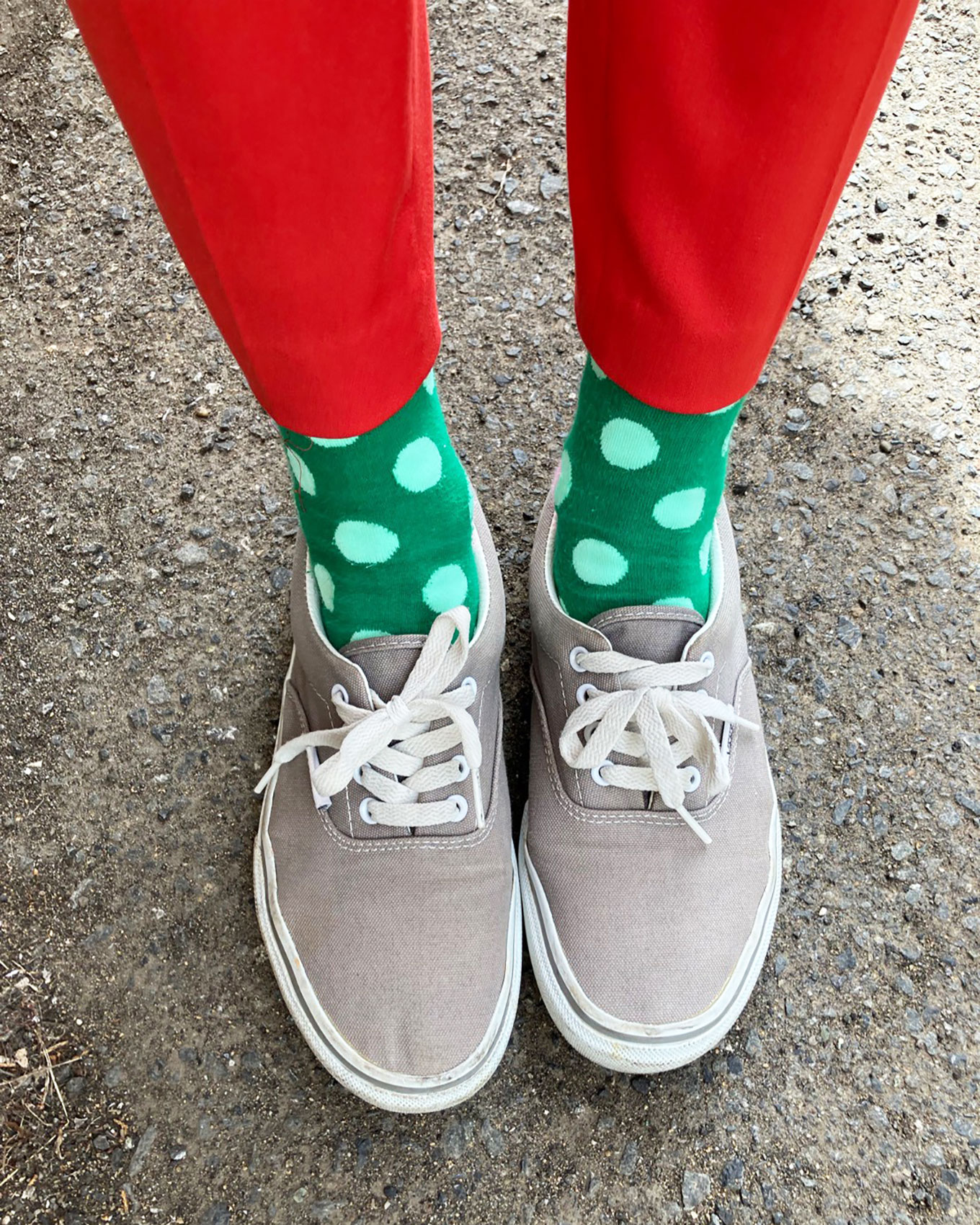 VANSのスニーカーと派手ソックスの足元コーデ